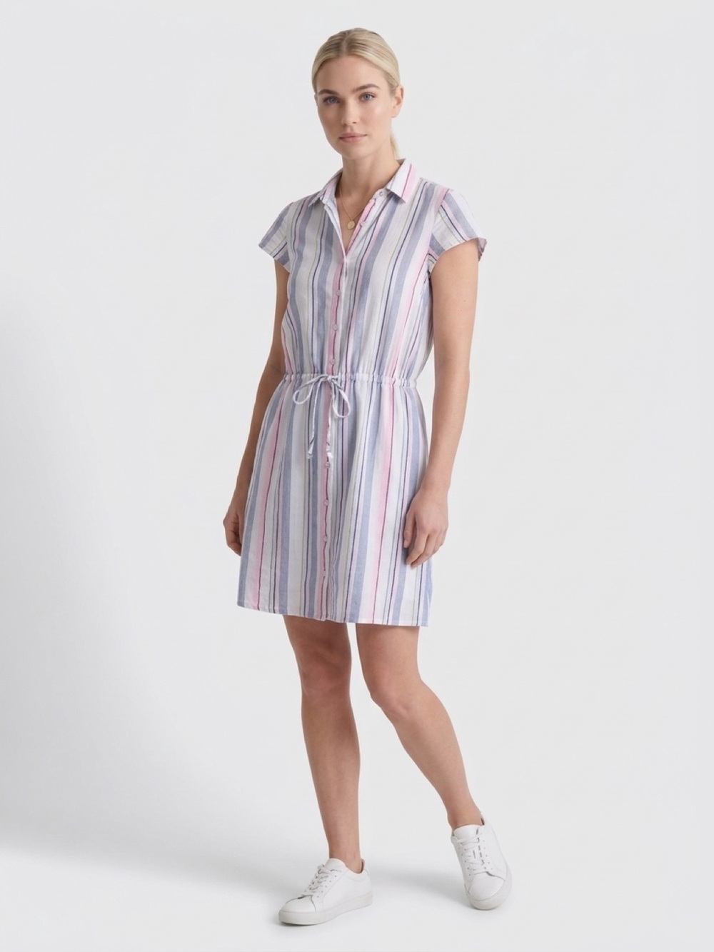 J.Crew Mercantile Rainbow Seersucker Collared Tie Front Dress Size XXS - Picture 4 of 13